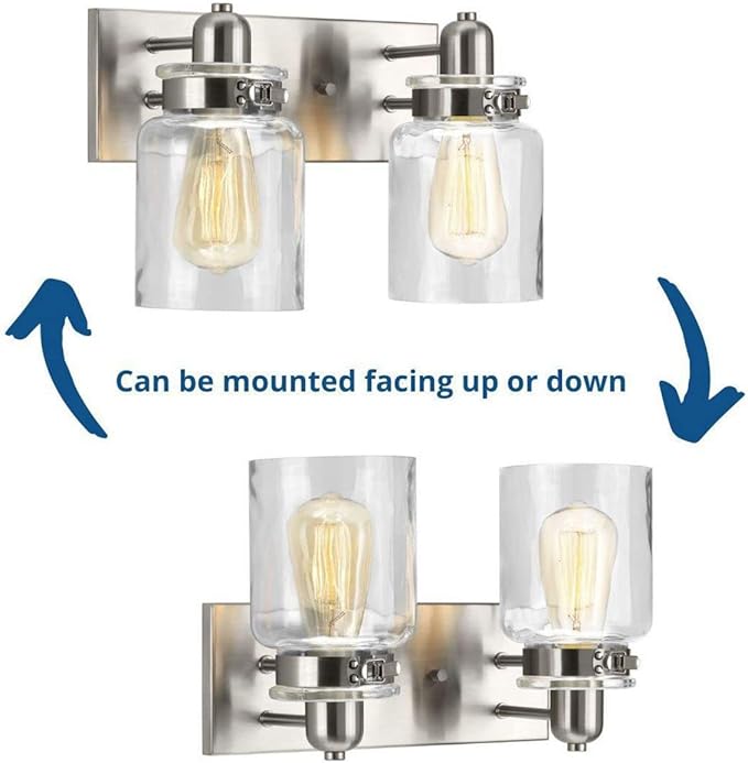 Progress Lighting P300046-009 Calhoun Collection Clear Glass Farmhouse Bath Vanity Light, 2-Light, Brushed Nickel