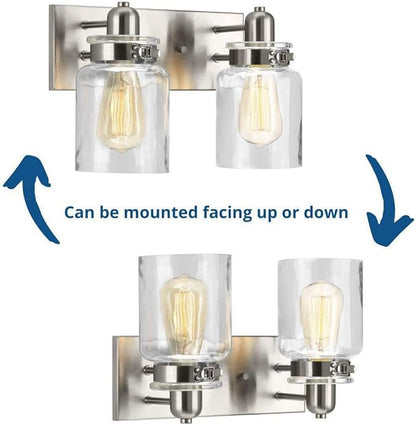 Progress Lighting P300046-009 Calhoun Collection Clear Glass Farmhouse Bath Vanity Light, 2-Light, Brushed Nickel