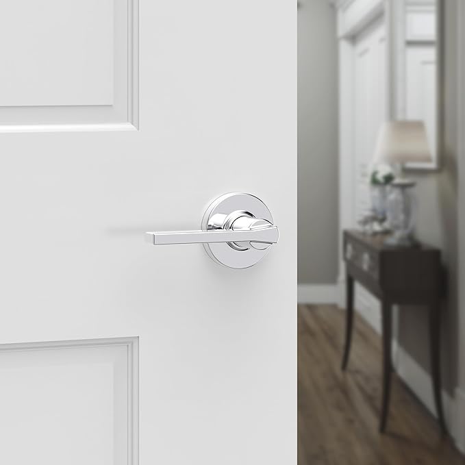 Kwikset Casey Interior Passage Round Door Handle, Lever for Closet and Hallway Doors, Reversible Non-Locking Handle Lever, Satin Nickel, with Microban Protection