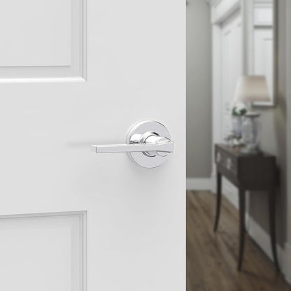 Kwikset Casey Interior Passage Round Door Handle, Lever for Closet and Hallway Doors, Reversible Non-Locking Handle Lever, Polished Chrome