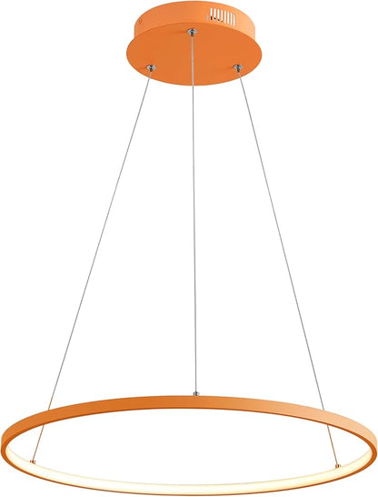 JONATHAN Y 23.75" Orange Modern Integrated LED Pendant Light, Dimmable Round Hoop Chandelier for Kitchen Island, Dining Room, Adjustable Height Metal Hanging Light (JYL7203G)