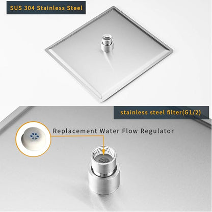 8 Inch Rainfall Shower Head, SUS304 Stainless Steel Brushed Nickel | Square Rain Bathroom Showerhead, High Flow, Large Stainless Steel, Ceiling Mounted, Wall Mounted, Waterfall Full Body
