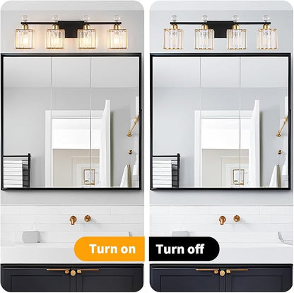 Lxybcce Bathroom Vanity Lights Over Mirror - Easy Installation with Clear Guide, 4-Light Shadow-Free Design, Black and Gold Crystal Finish - for Modern Home Bathroom Lighting Fixtures in DIY Projects