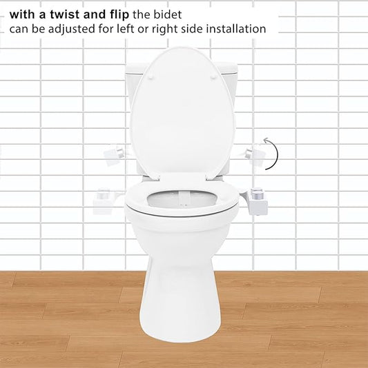 BIDETbidet Left/Right Reversible Fresh Water Deluxe Ultra-Slim Toilet Attachment, Interchangeable Knob Set, Non-Electric with Nozzle Hinged Design, Easy Install, Fits Most Toilets, Off-White