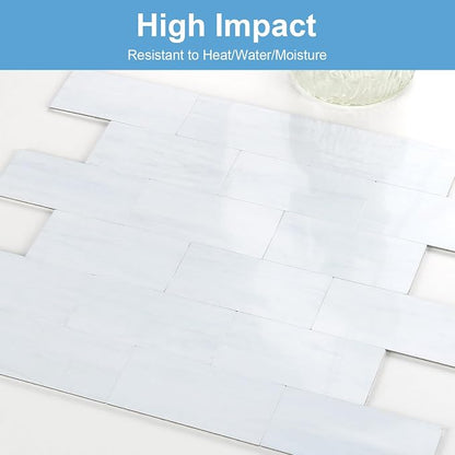 2026 New Upgrade Peel and Stick Backsplash Tile, Peel and Stick 11.34" X 11.57" Wall Tile for Kitchen, Bathroom, Fireplace, Laundry (Polished Marble White Blue, 5 Packs)