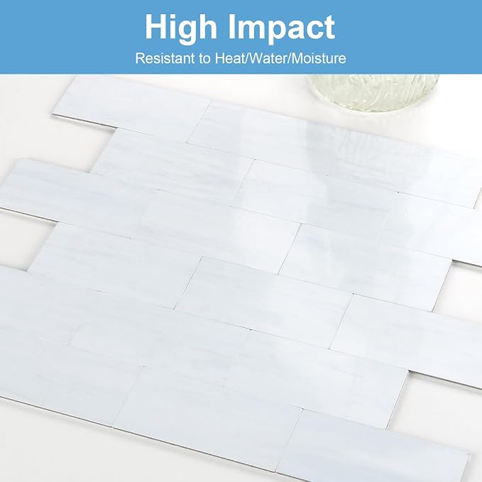 2026 New Upgrade Peel and Stick Backsplash Tile, Peel and Stick 11.34" X 11.57" Wall Tile for Kitchen, Bathroom, Fireplace, Laundry (Polished Marble White Blue, 5 Packs)