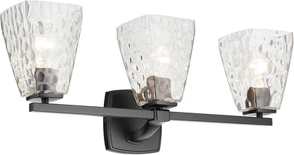 Kichler Marant 21.25" 3-Light Vanity Light with Clear Water Glass in Black, for Bathroom, Powder Room, Over a Mirror, (21.25" W x 9.5" H), 55216BKWTR