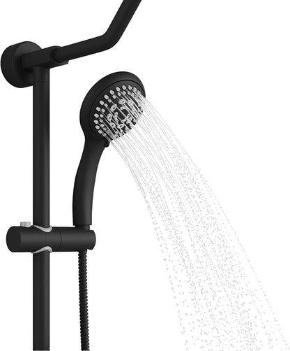 PULSE ShowerSpas Kauai III Matte Black Rain Shower Head with Handheld Spray - 2.5 GPM, 8" Showerhead, 5-Function HandShower, Adjustable Slide Bar - Shower Heads with Handheld Spray Combo