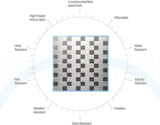 Art3d 10-Pack Metal Peel and Stick Backsplash Tile, Silver Aluminium | 12" x 12", Stainless Steel, Self Adhesive, Anti-Corrosion, Waterproof, Lightweight, Ideal for Kitchens, Bathrooms