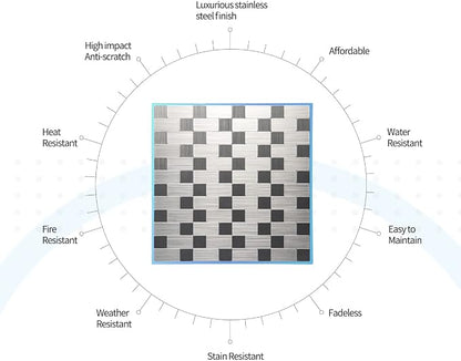 Art3d 10-Pack Metal Peel and Stick Backsplash Tile, Silver Aluminium | 12" x 12", Stainless Steel, Self Adhesive, Anti-Corrosion, Waterproof, Lightweight, Ideal for Kitchens, Bathrooms