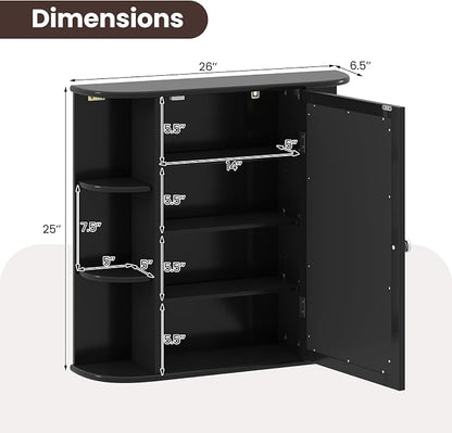 GIANTEX Bathroom Mirror Cabinet (Black) | Wall Mounted Medicine Cabinet with Mirrored Door & 4 Interior Shelves, 6 Open Shelves, Space-saving Storage Cabinet