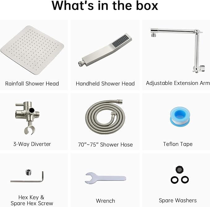 G-Promise All Metal 12 Inches Rainfall Shower Head with Handheld Combo | All Metal, Built to Last, Easy Install, Adjustable Height & Angle for All Heights, Extra Long Hose, Modern Upgrade