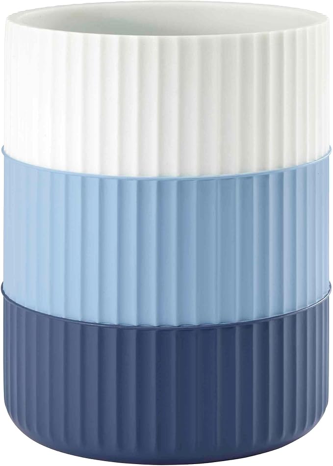 IZOD - Wastebasket, Trash Can for Home, Resin Bathroom Accessories, Dorm Room Essentials, Striped Bathroom Decor (Clubhouse Collection, Blue)