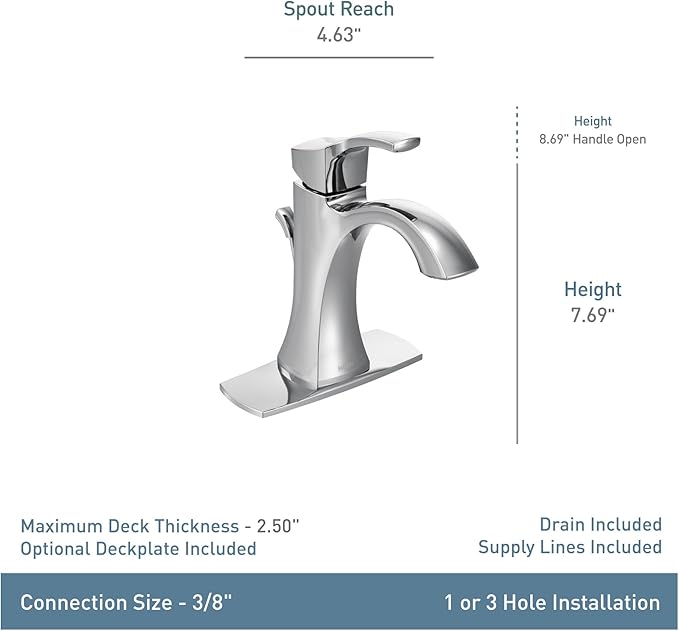 Moen Voss Brushed Gold One-Handle High-Arc Bathroom Faucet with Drain Assembly for Single-Hole Sink, 6903BG
