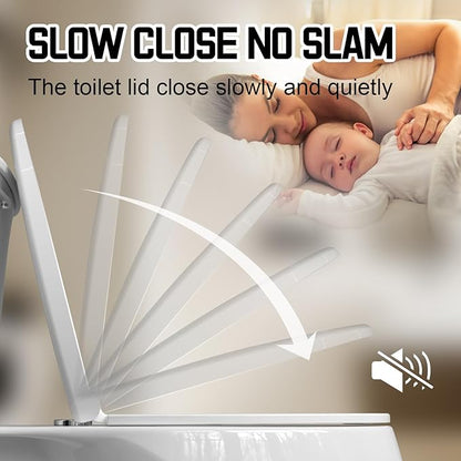 Heavy-Duty Premium Round Toilet Seat, Soft Close Quiet & Slow, Metal Hinges with Quick-Attach Hardware, Durable, Easy to Clean, Fits Standard Round Toilets (16.5″), White