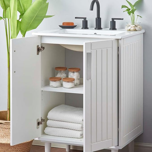 Modway Augusta 24" Bathroom Vanity Cabinet and Ceramic Vessel Sink Basin Combo in White White