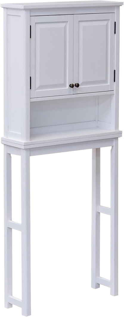 Alaterre Furniture Dorset Over-The-Toilet Storage Cabinet Set – Bathroom Organizer with Adjustable Shelf, Open Display Shelf, Zinc Hinges, and Nylon Floor Levelers (White)