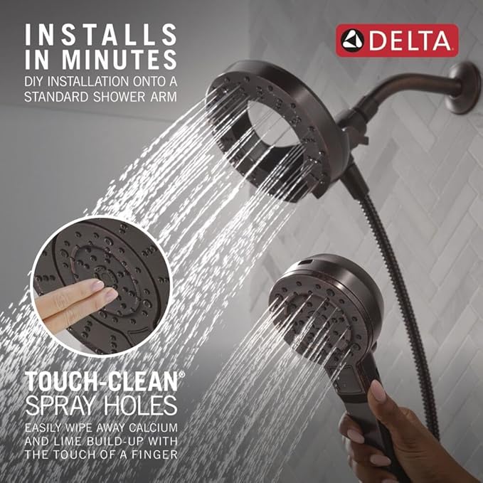 Delta 5-Setting In2ition 2-in-1 Dual Shower Head with Handheld High Pressure ProClean Spray, Oil Rubbed Bronze Detachable Shower Head with Hose, 1.75 GPM Flow Rate, Venetian Bronze 75548RB