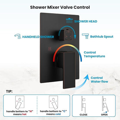 gotonovo Tub Shower Faucet Set with Valve Kit 10’’ Head,Oil Rubbed Bronze | Shower System with Tub Spout,SUS304 Rain Head with Handheld Sprayer,Swivel Spout,All Metal,Rough-In Valve Trim Kit,Wall Mount