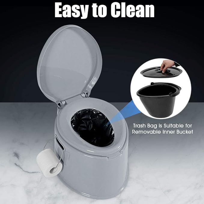 Giantex Portable Travel Toilet with Detachable Inner Bucket and Removable Paper Holder, Lightweight Outdoor & Indoor Toilet for Camping, Hiking, RV, Boating and Trip, Porta Potty