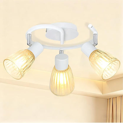 HiBay 3-Light Track Lighting White, Directional Modern Ceiling Fixture | with Glass Shades, Flush Mount Ceiling Spotlight Indoor for Kitchen, Bedroom, Living Room, E12 Base, No Bulbs