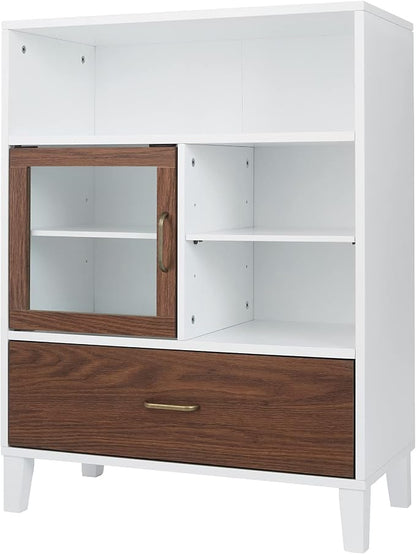 Teamson Home Tyler Wooden Storage Floor Cabinet, White and Walnut | Freestanding cabinet, Adjustable shelves