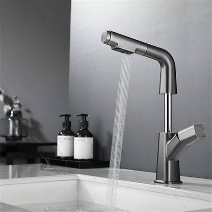 Modern Brushed Gold Bathroom Faucet for Sink Single Handle Lavatory Faucet with Pull and Lift Design Stylish Vanity Faucet for 1 Hole Bathroom Sink，Grey