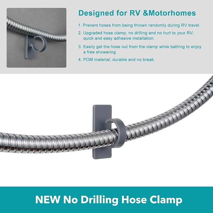 GwernKB Handheld Shower Head with Hose and On Off Switch,Water Saving | 3 Mode High Pressure Spray,for RV Camper,Bathroom,No Drilling Wall Mount Adhesive Shower Holder,Hose Guide Ring,Silver