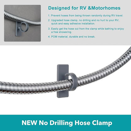 GwernKB Handheld Shower Head with Hose and On Off Switch,Water Saving | 3 Mode High Pressure Spray,for RV Camper,Bathroom,No Drilling Wall Mount Adhesive Shower Holder,Hose Guide Ring,Silver
