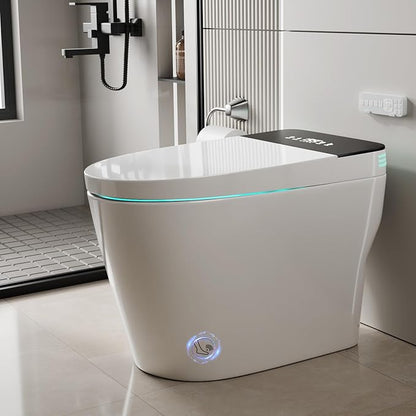 Smart Toilet with Bidet Built In ADA Height 17.7", One Piece Tankless Bidet Toilet with Auto Open Close, Foam Shield, Voice Control Modern Elongated Toilet with Heated Seat, Warm Water & Dryer
