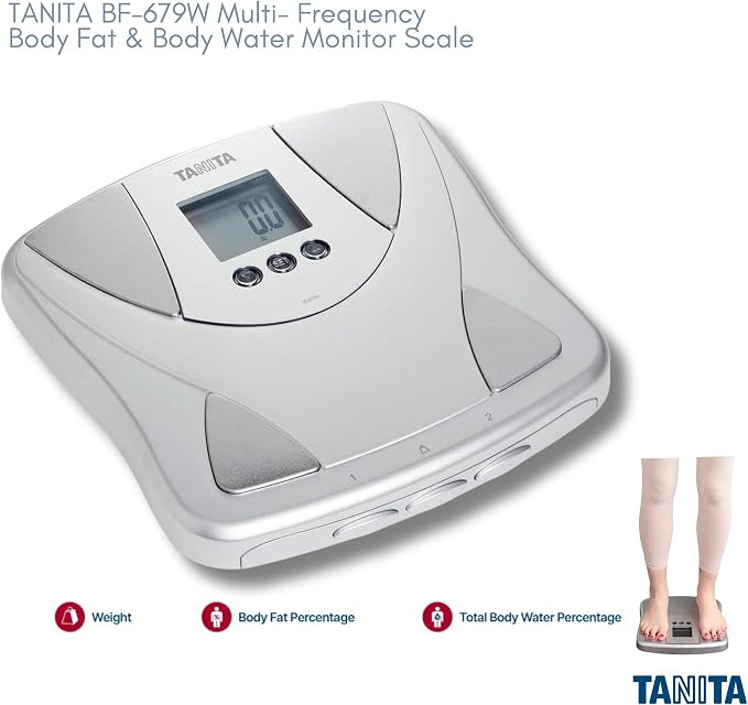 Tanita BF-679W Multi-Frequency Digital Body Fat and Body Water Scale - Smart Bathroom Weight Scale - Body Composition Monitor with Japan Technology - 300 lb Capacity - 2-User Memory