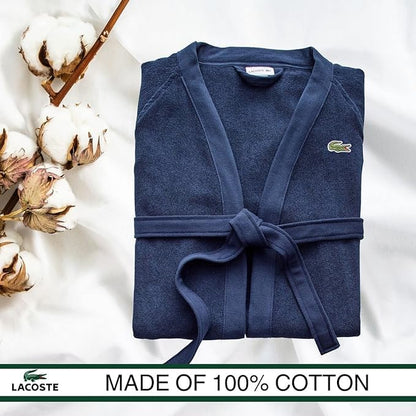 Lacoste Classic Pique Bath Robe, 100% Soft Cotton Terry, Unisex Adult Bathrobe, Absorbent & Quick Drying, One Size Fits Most