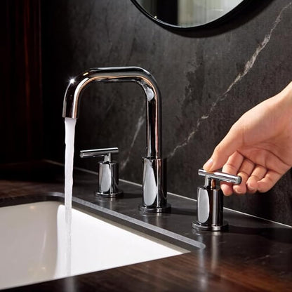 TRUSTMI Chrome Bathroom Faucet 3 Hole 8" Widespread, Swivel Spout & Drain | Heavy-Duty Brass Construction, Includes Overflow Drain & cUPC Supply Lines, fits 3-Hole 6–12" Vanity Sinks, Easy to Install