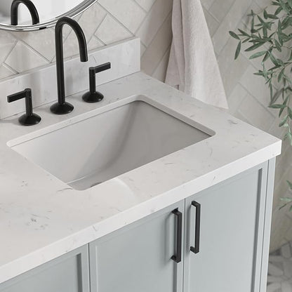 ARIEL Kelly 66-inch Bathroom Vanity with Sink,Solid Wood, 1.5-inch Carrara White Quartz Countertop & Backsplash, Double Rectangular Porcelain Sink, 4 Soft Closing Doors, 5 Dovetail Drawers, Grey