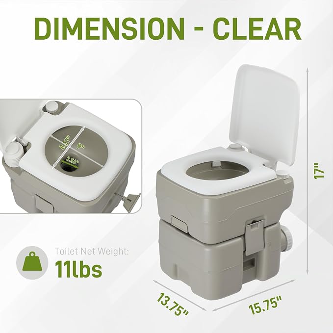 Outdoor Portable Toilet, 5.3 Gallon Waste Tank | Porta Potty with Pressure Pump Double Outlet Leak-proof Clips for Camping Travel RV Boat Truck