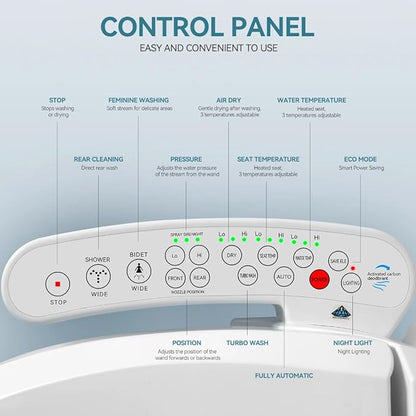 Bidet Toilet Seat Electric Warm Water Bidet with Warm Air Drying, Heated Seat Bidets with Self-cleaning Nozzle Temperature Adjustable White (Round)