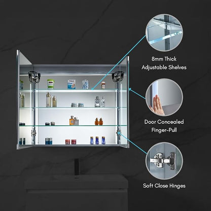 Blossom LED Mirror Medicine Cabinet with Lights, 36x32 Inch, Wall Mounted LED Lighted Bathroom Medicine Cabinet, Recessed/Surface with Defogger, Adjustable Brightness, Makeup Mirror with Lights