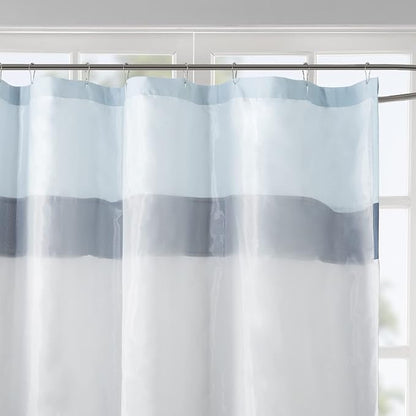 510 DESIGN Shawnee Shower Curtain, Geometric Textured Embroidery Design with Built-in Liner, Modern Mid-Century Bathroom Decor, Machine Washable, Fabric Privacy Screen, 72x72, Blue