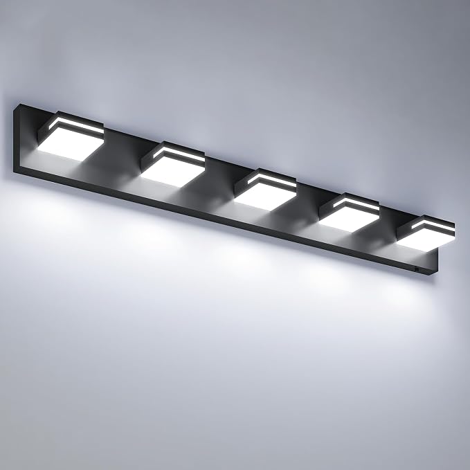 VOLISUN Modern 5-Light, 40-Inch Black Bathroom Vanity Light Fixtures, 360 Rotatable Head, LED Vanity Lights for Bathroom