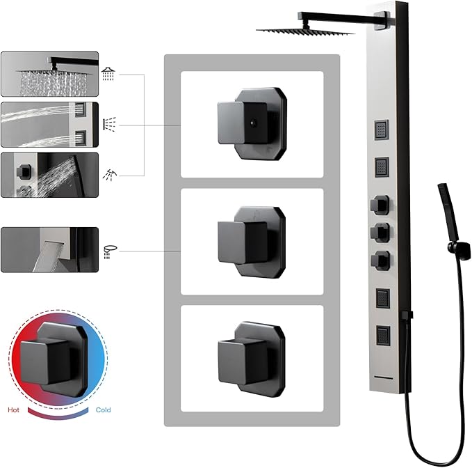 Homevacious Shower Panel Tower System,Stainless Steel Bathroom Stand Up Shower Kit,Wall-Mount Shower Panels with Rainfall Shower Head,4 Massage Body Jets,Tub Spout and Handheld Shower,Brushed Nickel