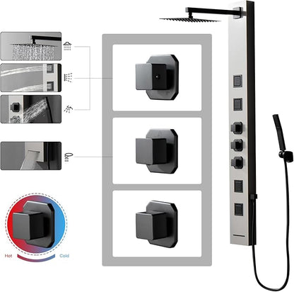 Homevacious Shower Panel Tower System,Stainless Steel Bathroom Stand Up Shower Kit,Wall-Mount Shower Panels with Rainfall Shower Head,4 Massage Body Jets,Tub Spout and Handheld Shower,Brushed Nickel