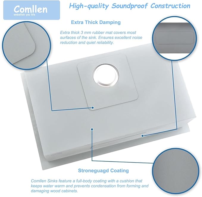 Comllen 28 Inch Undermount Kitchen Sink, 28x18 Inch Undermount 18 Gauge Stainless Steel Deep Kitchen Sinks, Brushed Nickel Single Bowl RV Laundry Utility Sink