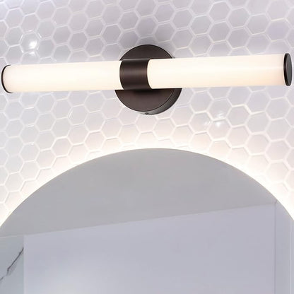 JONATHAN Y 20" Oil Rubbed Bronze/White Integrated LED Vanity Light, Mid-Century Modern Iron Sconce with Frosted Acrylic Shade, Dimmable Bathroom Light Fixture for Mirror, 3000K (JYL7119C)