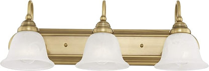 Livex Lighting 1003-01 Bath Vanity with White Alabaster Glass Shades, Antique Brass, 24 x 8.5 x 8.5