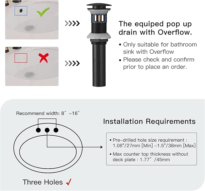BWE Widespread Bathroom Faucet 3 Hole Black and Gold 8 Inch Two Handles Commercial Bathroom Sink Faucet with Brass Pop Up Drain Stopper and Supply Lines Bath Vanity Lavatory Mixer Tap