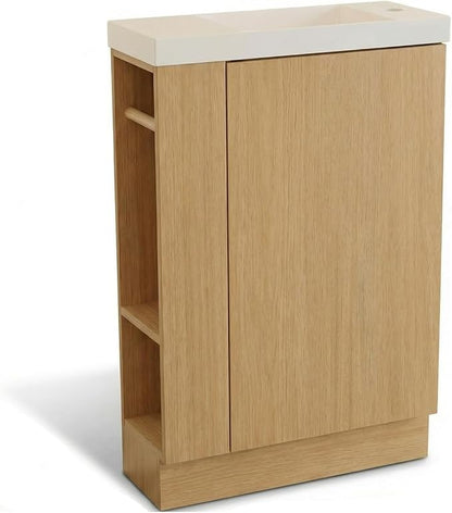 20" Small Bathroom Vanity with Sink Narrow Depth Bathroom Vanities,Wood Vanity Cabinet,Soft Closing Door,Adjustable Shelves,Modern Wall Decor,Oak