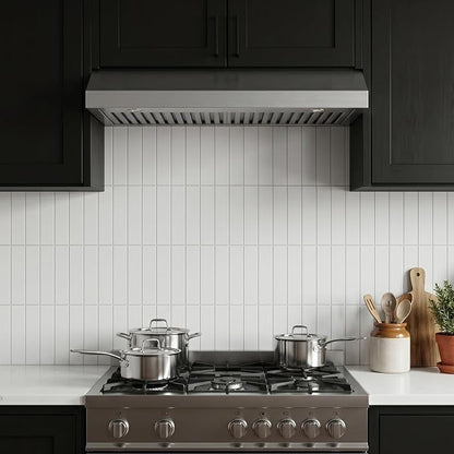 80-Piece Pure White Thick PVC Peel and Stick Backsplash, 2" x 8" Waterproof Subway Tile Peel and Stick Wall Tiles for Kitchen and Bathroom