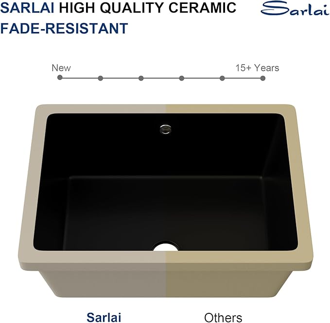 Sarlai Undermount Bathroom Sink - 20 x 14 inch Black Vessel Sink Undermount Sink Rectangular Modern Ceramic Rectangle Vanity Art Basin with Overflow, Interior Dimension 17-1/8 x 11-4/5x 4-1/2 Inch