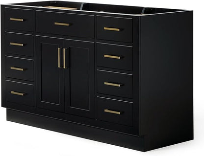 ARIEL Hepburn 54-inch Bathroom Vanity Base Cabinet,Solid Wood, 2 Soft Closing Doors, 9 Dovetail Drawers, Black