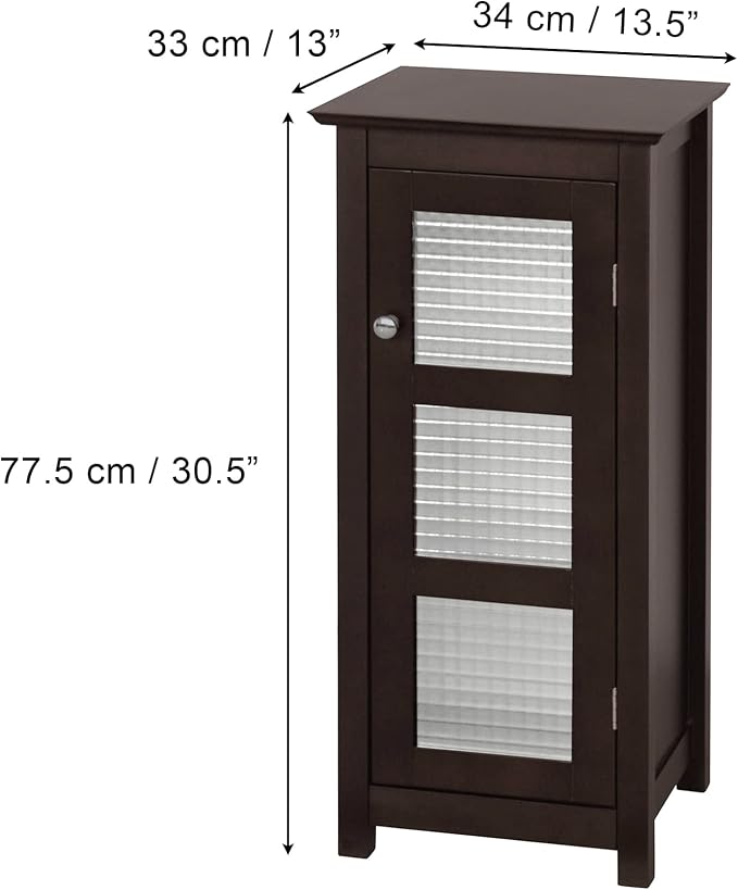 Teamson Home Chesterfield Freestanding Floor Cabinet with Waffle Glass Panel, Espresso